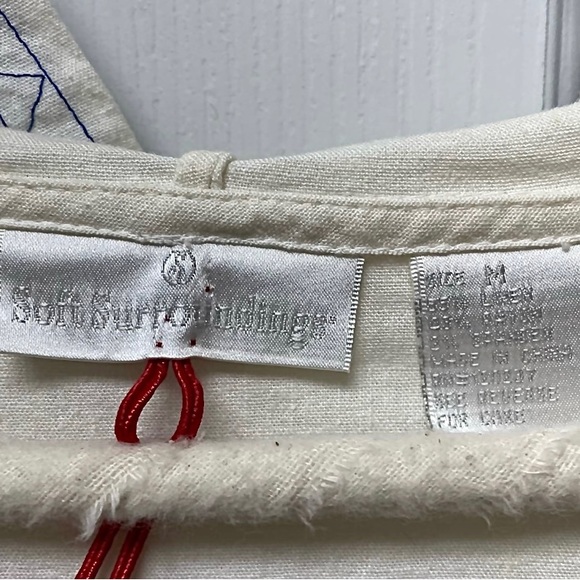 🌀Soft Surroundings Boho Embroidered Hooded Linen 3/4 Sleeves Caftan Maxi Sz M - Picture 9 of 9